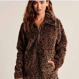 Abercrombie & Fitch Faux Fur Leopard Half Zip